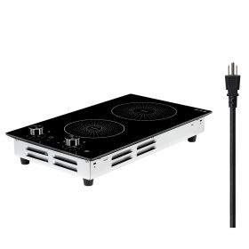 Induction Cooktop 12inch 2 Burners Built-in Electric Stove 110V 1800W, Countertop Induction Burner, with 11 Power Levels, Knob Control
