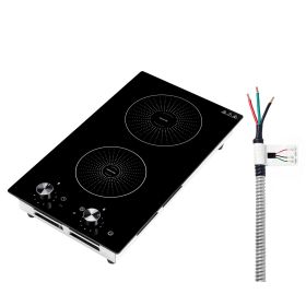 Induction Cooktop 12inch 2 Burners Built-in Electric Stove 220V 3500W, Induction Burner for Kitchen, with 11 Power Levels, Knob Control