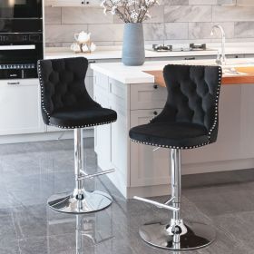 Swivel Velvet Barstools Adjusatble Seat Height from 25-33 Inch, Chrome base Bar Stools with Backs Comfortable Tufted for Home Pub and Kitchen Isl