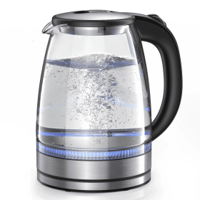 1.7L Glass Boiler Electric Tea Kettle with Blue LED Indicator Light, Silver